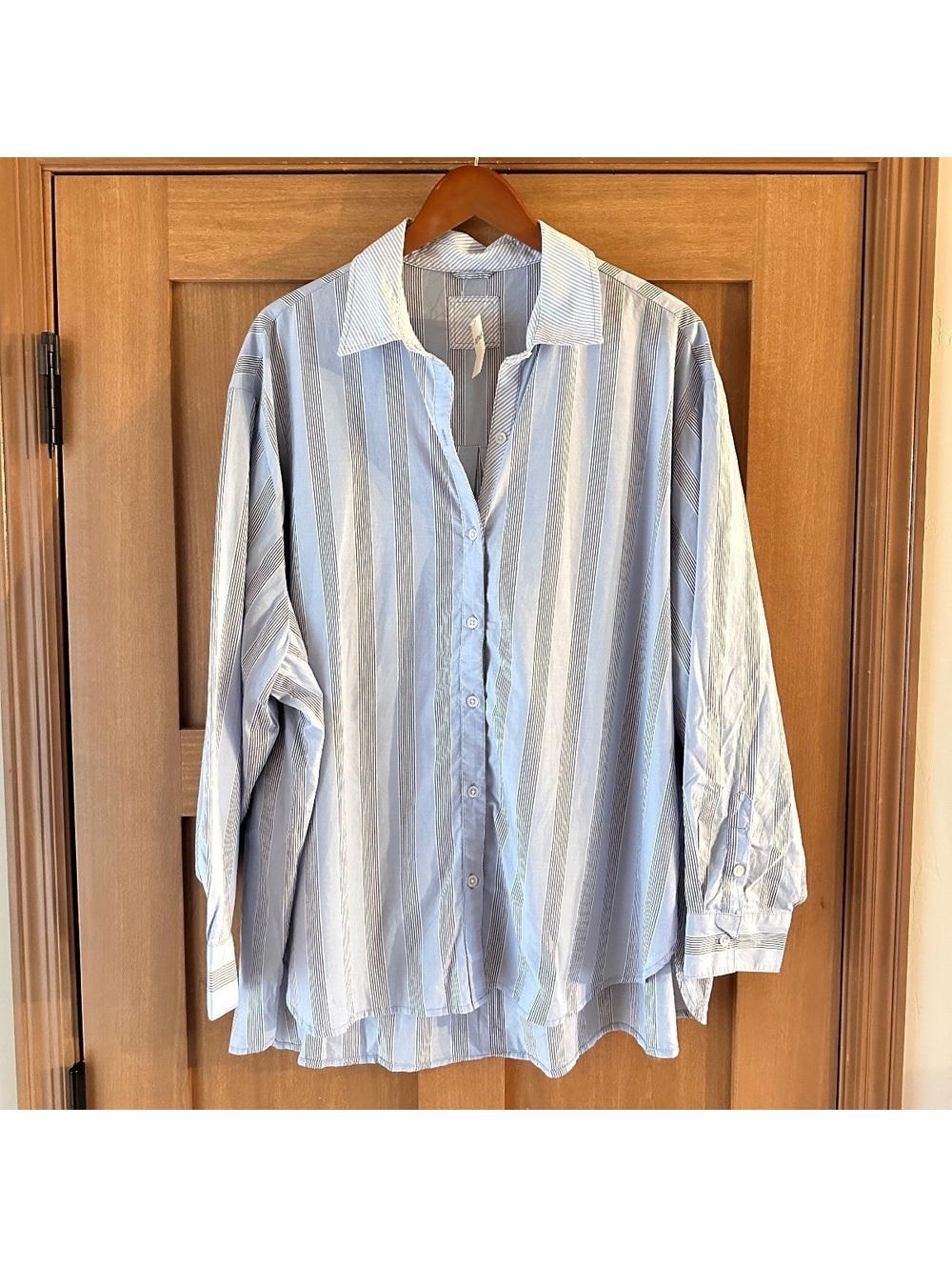 NWT Aerie Oversized Button Down Shirt Cotton Blue Striped Women’s Large